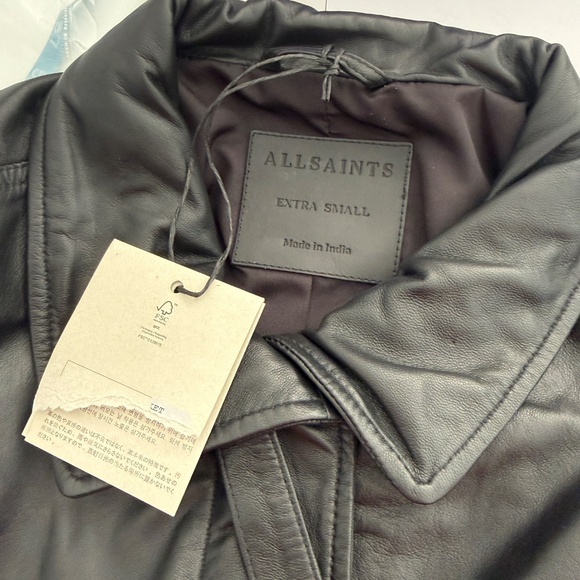 All Saints Clay Funnel Neck Cropped Leather Bomber Jacket NWT XS - Picture 8 of 11